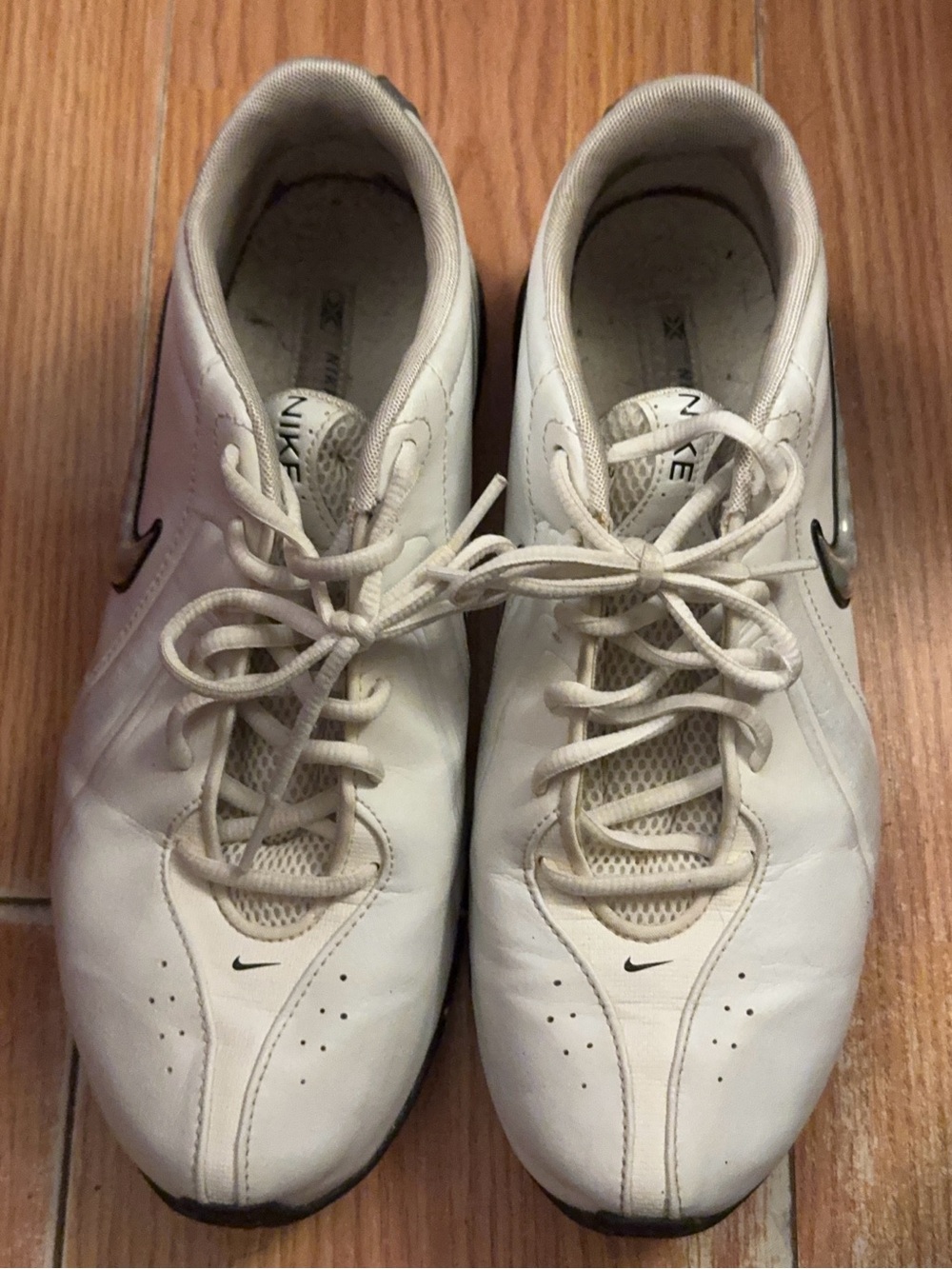 Nike White Men's Leather Sneakers with Black Swoosh